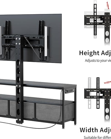 JUSTOGO TV Stand with Mount and Power Outlet, TV Stand Mount with Storage for Living Room, Entertainment Center with LED Lights for 45/55/60/65 inch TVs, Height Adjustable Media Console, Black - LeafyLoom