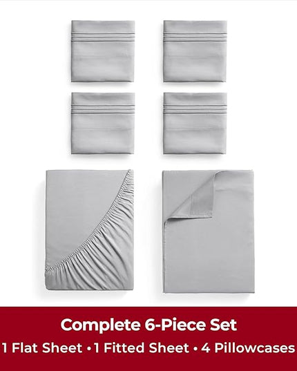 Mellanni Queen Sheets Set - 6 PC Iconic Collection Bedding Sheets & Pillowcases - Luxury, Ultra Soft, Cooling Bed Sheets - Deep Pocket up to 16 inch - 6 PC (Queen, Light Gray w/Extra Pillow Cases) - LeafyLoom
