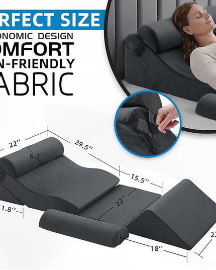 Axelrod 6PCS Orthopedic Bed Wedge Pillow Set, Post Surgery Foam for Back, Neck & Leg Pain Relief Comfortable & Adjustable Ortho Pillows- Anti Snoring, Heartburn, Acid Reflux & GERD Sleeping Dark Grey - LeafyLoom