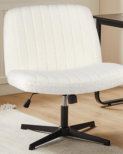 Sweetcrispy Criss Cross Chair Legged, Armless Office Desk Chair No Wheels, Swivel Vanity Chair, Height Adjustable Wide Seat Computer Task Chair, Fabric Vanity Modern Home Chair White - LeafyLoom