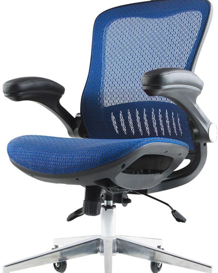 Nouhaus ErgoFlip Ergonomic Office Chair - Mesh Office Chair with Adjustable Headrest, Lumbar Support & Blade Wheels - Executive Swivel Desk Chair, Gaming Chair for Comfort and Durability (Blue) - LeafyLoom