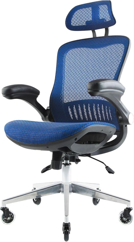 Nouhaus ErgoFlip Ergonomic Office Chair - Mesh Office Chair with Adjustable Headrest, Lumbar Support & Blade Wheels - Executive Swivel Desk Chair, Gaming Chair for Comfort and Durability (Blue) - LeafyLoom