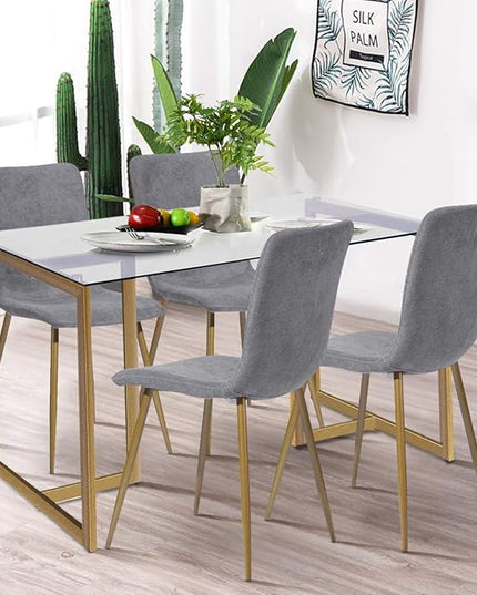 FurnitureR Dining Chairs Set of 4, Upholstered Terry Fabric Accent Side Chair Armless Mid-Back with Metal Legs for Living Room Kitchen Dining Room, Dark Grey - LeafyLoom