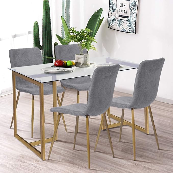 FurnitureR Dining Chairs Set of 4, Upholstered Terry Fabric Accent Side Chair Armless Mid-Back with Metal Legs for Living Room Kitchen Dining Room, Dark Grey - LeafyLoom