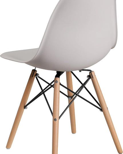 Flash Furniture Elon Series Plastic Modern Dining Chairs with Wooden Legs, Mid-Century Side Chairs for Dining Rooms and Offices, Set of 2, White - LeafyLoom