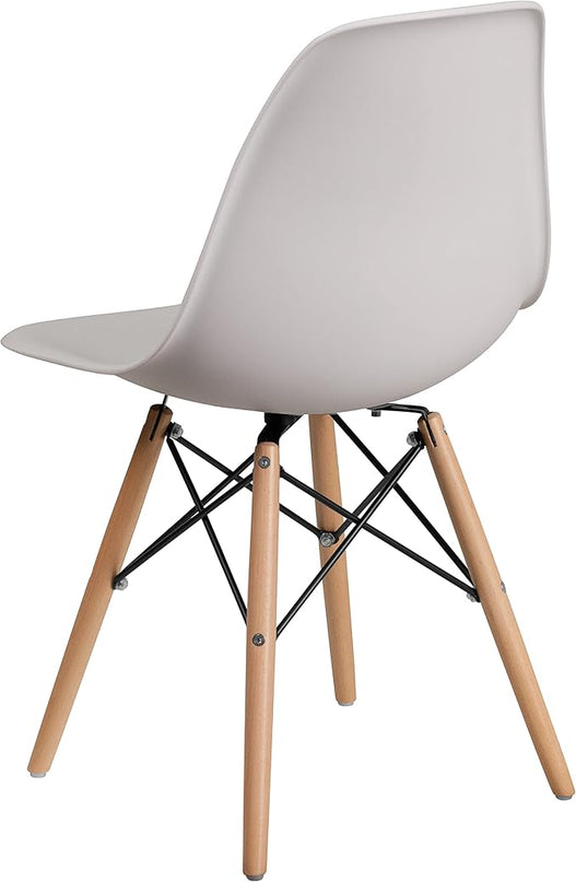 Flash Furniture Elon Series Plastic Modern Dining Chairs with Wooden Legs, Mid-Century Side Chairs for Dining Rooms and Offices, Set of 2, White - LeafyLoom