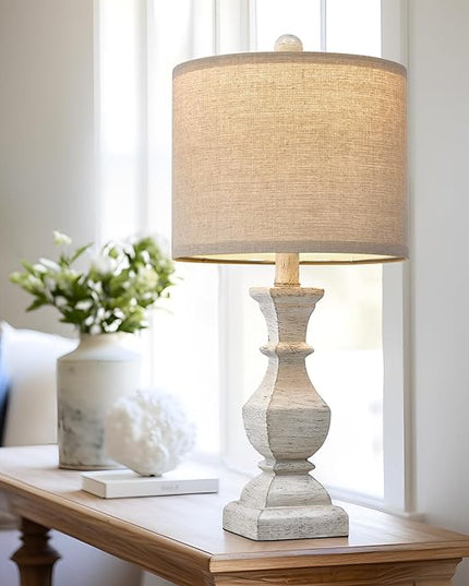 PoKat 20.5'' Table Lamps Set of 2, Vintage Bedside Lamps for Bedroom, Farmhouse Lamp for Living Room, Small Lamp for Nightstand, Retro Side Table Lamp, Beige - LeafyLoom