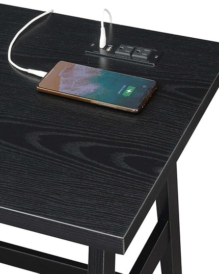Convenience Concepts Designs2Go Trestle Desk with Charging Station and Shelves, Black - LeafyLoom