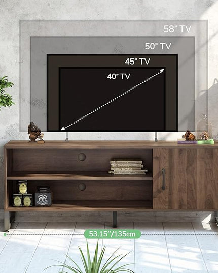 Novilla Media Console, TV Stand for TV's up to 58" Flat Screen Living Room Storage Cabinet Doors and Shelves Entertainment Center, 53 Inches, Walnut - LeafyLoom