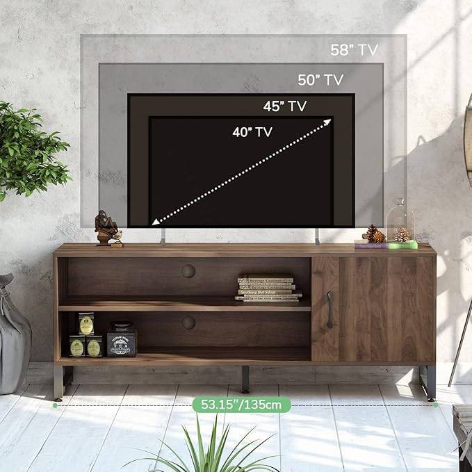Novilla Media Console, TV Stand for TV's up to 58" Flat Screen Living Room Storage Cabinet Doors and Shelves Entertainment Center, 53 Inches, Walnut - LeafyLoom