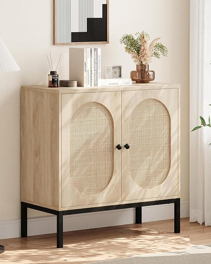 GAOMON Sideboard Buffet Cabinet, Rattan Storage Cabinet, Wood Accent Cabinet with Door and Shelf, Console Cabinet with Storage, Sideboard Cabinet for Hallway, Entryway, Living Room (Natural) - LeafyLoom
