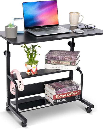 Portable Desk Small Desks for Small Spaces Laptop Table Black Rolling Adjustable Desk on Wheels Mobile Couch Desk for Bedroom Home Office Computer Standing Desk Student Desk with Storage 32x16 Inch - LeafyLoom