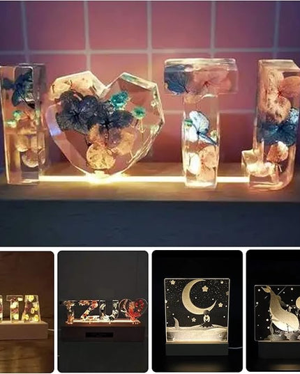 LED Light Display Base, 2 pcs 11.81 Inch Wooden LED Light Base for Acrylic, Rectangle Wood Display Pedestal, 3D Crystal Light Base For Glass Art, Wood Night LED Light Lamp Base with Usb Switch - LeafyLoom