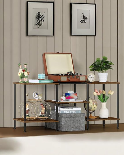 OYEAL Small TV Stand for Living Room up to 50 inch Farmhouse TV Media Entertainment Center with Power Outlets & Storage Shelf 45'' TV Cabinet Console Table for Bedroom, Rustic Brown - LeafyLoom