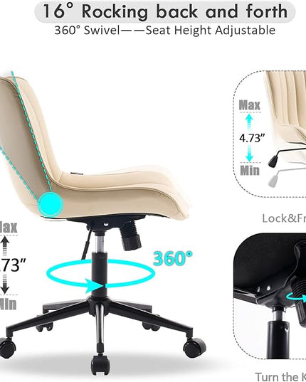 YOUNIKE Office Chair Swivel Desk Chair Upholstered Leather Height Adjustable with Wheels Computer Task Chair Modern Rolling Armless with Back, Beige, Loads 300 lbs - LeafyLoom