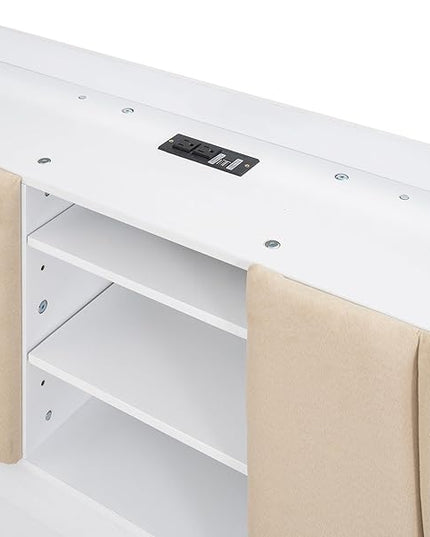 Wood Full Size Platform Bed with Storage Headboard and 4 Drawers, White - LeafyLoom