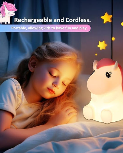 FULLOSUN Cute Pony Kids Night Light, Horse Gifts for Girl, Kawaii Pony Lamp Funny Valentines Birthday Gifts for Women Teenage Girls Boy Toddler - Portable Squishy Battery Operated - LeafyLoom