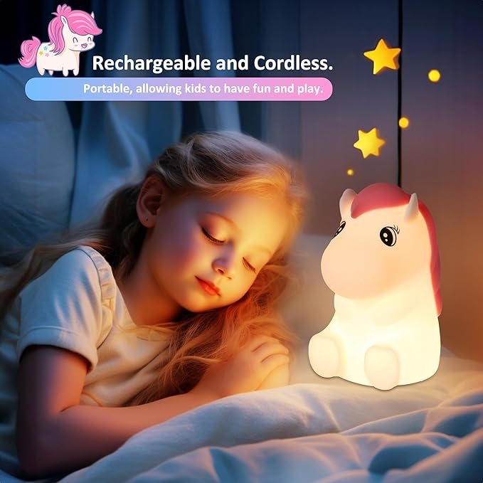 FULLOSUN Cute Pony Kids Night Light, Horse Gifts for Girl, Kawaii Pony Lamp Funny Valentines Birthday Gifts for Women Teenage Girls Boy Toddler - Portable Squishy Battery Operated - LeafyLoom