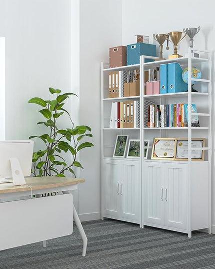 White Bookshelf with Doors,70" Tall Bookcase with Storage Cabinet,6 Tier Book Shelf for Living Room/Bedroom/Home Office/Kitchen,70"(H)*26"(L)*11.8"(W) - LeafyLoom