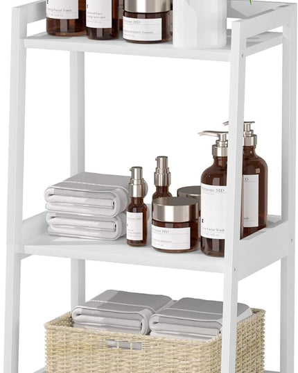 Bathroom Shelves, 3 Tier Ladder Shelf Bamboo Nightstand Open Shelving, Bookshelf Bookcase End Table Plant Stand for Living Room, Bedroom, Bathroom, Kitchen, Balcony - LeafyLoom