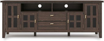 SIMPLIHOME Artisan SOLID WOOD Universal TV Media Stand, 72 inch Wide, Transitional, Living Room Entertainment Center, Storage Cabinet, for Flat Screen TVs up to 80 inches in Farmhouse Brown - LeafyLoom