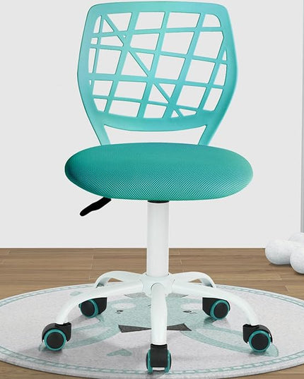 FurnitureR Kids Desk Chair, Armless Office Chair Small Adjsutable Swivel Task Chair with Soft Cushion for Study Kids Teens Child, Turquoise - LeafyLoom