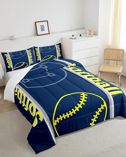 Feelyou Kids Softball Comforter Set King Size Sports Game Bedding Set for Boys Girls Teens Bedroom Decor Baseball Comforter Softball Gaming Theme Duvet Set with 2 Pillow Case - LeafyLoom
