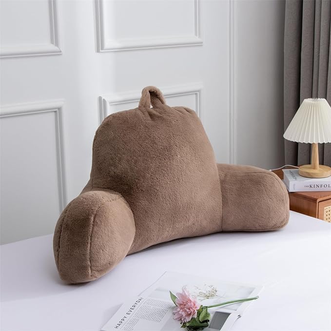 Aimuan Reading Pillow Bed Rest Wedge Large Adult Backrest Pillow with Arms Back Support for Sitting Up in Bed Cushion Incline Rest Sleeping Snoring Pillow,Brown Large - LeafyLoom