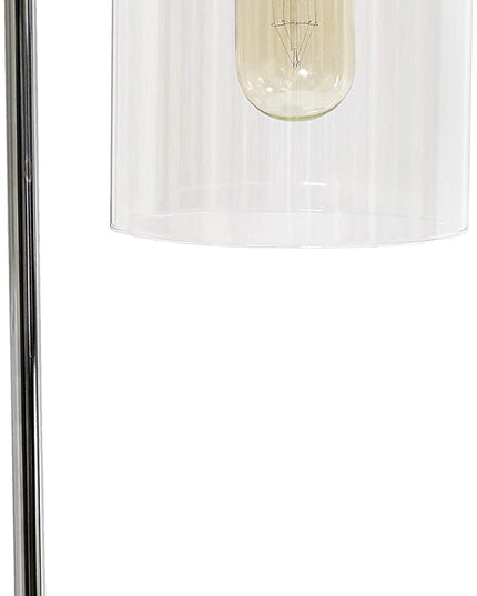 Simple Designs LD1036-CHR Bronson Antique Style Industrial Iron Lantern Desk Bedside Glass Shade Table Lamp, Chrome - LeafyLoom