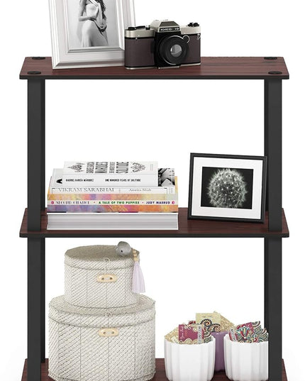 Furinno Turn-S-Tube 3-Tier Compact Multipurpose Shelf Display Rack with Square Tube, Dark Cherry/Black - LeafyLoom