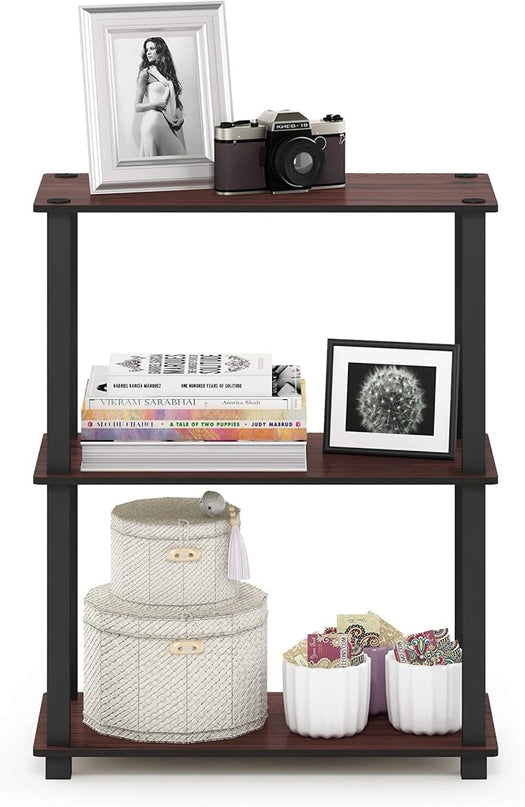 Furinno Turn-S-Tube 3-Tier Compact Multipurpose Shelf Display Rack with Square Tube, Dark Cherry/Black - LeafyLoom