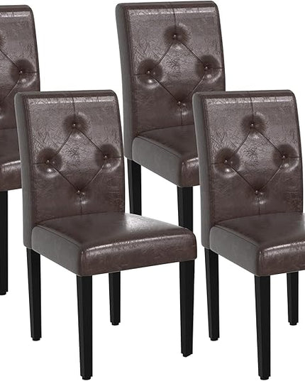 VECELO Upholstered Dining Chairs Set of 4 Modern PU Leather and Solid Wood Legs & High Back, Parsons for Kitchen/Living Room-Coffee - LeafyLoom