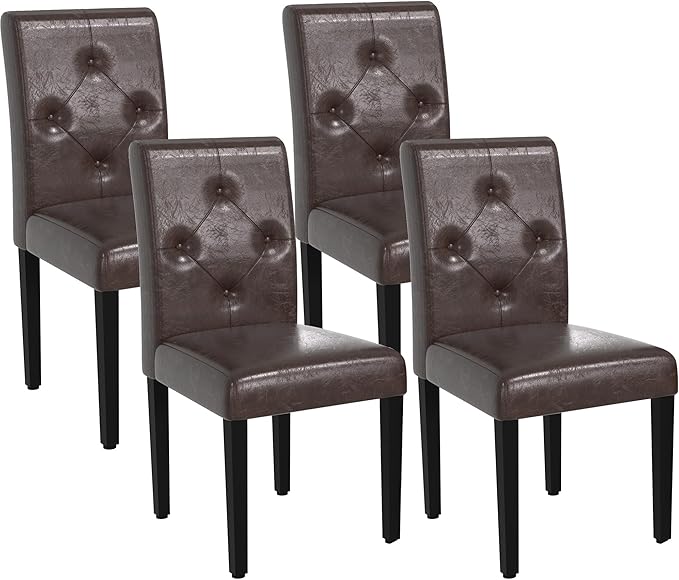 VECELO Upholstered Dining Chairs Set of 4 Modern PU Leather and Solid Wood Legs & High Back, Parsons for Kitchen/Living Room-Coffee - LeafyLoom