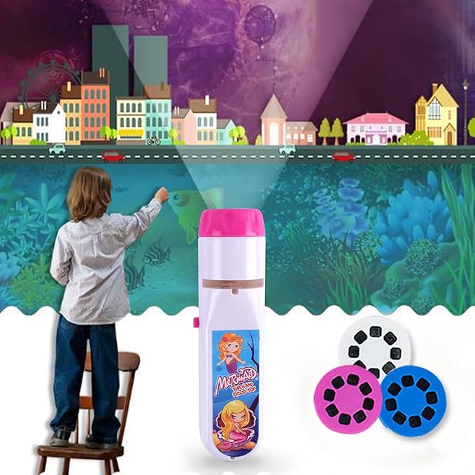 Georgie Porgy Children Projector Toys Educational Science Set Wall Ceiling Tent Torch Flashlight for Kids Gifts for Boys Girls (Mermaid) - LeafyLoom