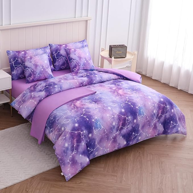 Twin Comforter Set for Girls Galaxy Bedding 7pieces, Ombre Bedding Comforter Sets Rainbow Comforter, Glitter Bedding Twin Teen Comforter Sets for Girls（Multicolor - LeafyLoom