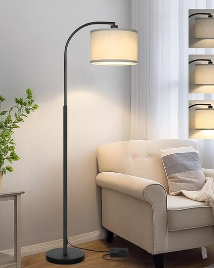 Boncoo Modern Floor Lamp for Living Room, Arc Floor Lamp with Adjustable Hanging Shade, Black Arched Light with Dimmable Pedal Switch for Bedroom Study Room Office, 9W 3000K LED Bulb Included - LeafyLoom