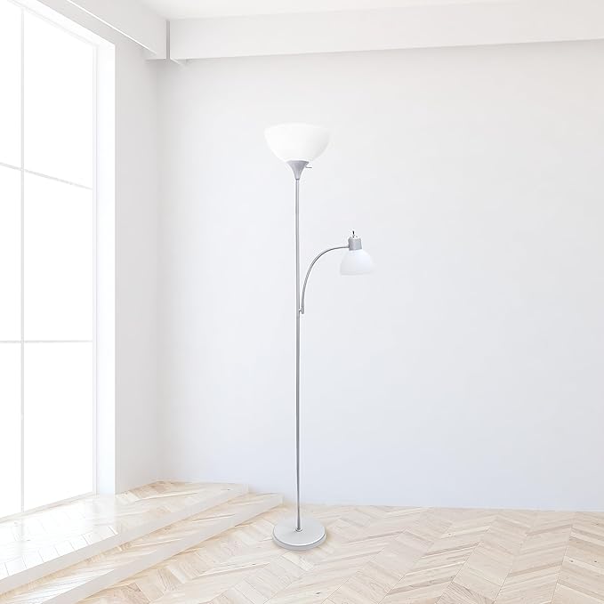 Simple Designs LF2000-SLV-2PK Floor Lamp with Reading Light 2 Pack, Silver - LeafyLoom