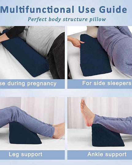 Wedge Pillow for Side Sleeping, Body Positioning Foam Wedge Pillow, Side Wedge Pillow for Sleeping Non-Slip Back Positioning Pillow for Bed Sore Wedge (Dark Blue) - LeafyLoom