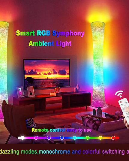 WORLD WIN Smart Led Floor Lamps, RGB Color Changing with APP & Remote Control, 62 Inch DIY Mode Music Sync Standing Modern Corner Lamp Decor for Living Room Bedroom Game, 1 Piece - LeafyLoom