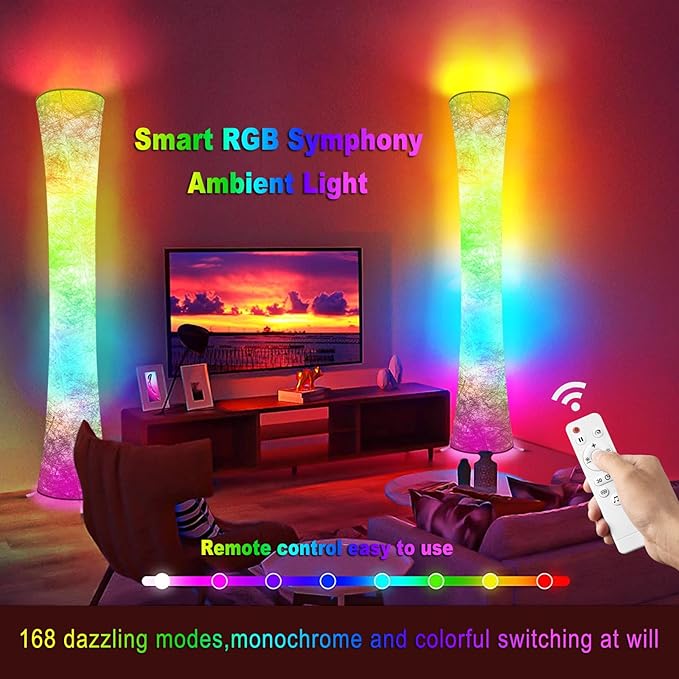 WORLD WIN Smart Led Floor Lamps, RGB Color Changing with APP & Remote Control, 62 Inch DIY Mode Music Sync Standing Modern Corner Lamp Decor for Living Room Bedroom Game, 1 Piece - LeafyLoom
