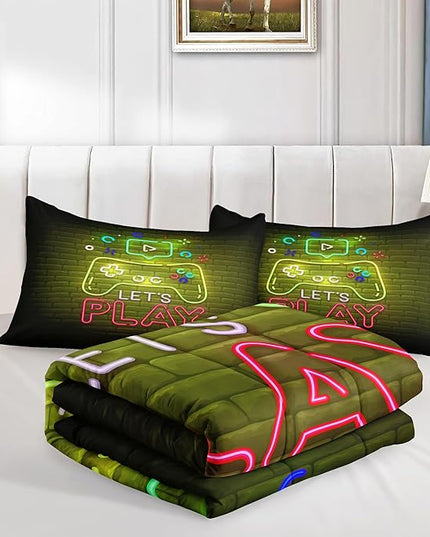 6 PCS Gamer Bedding Sets,Gaming Comforter Set for Boys,Kids Bedding Sets for Boys,Full Size Bedding Sets for Boys,Bed in A Bag with Sheets(Full,Yellow Color) - LeafyLoom