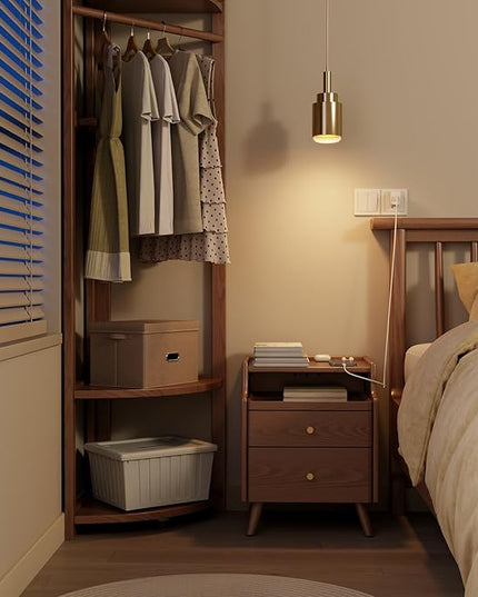 Solid Wood Nightstand, Nightstand with Drawers, Walnut Bedside Table for Bedroom - LeafyLoom