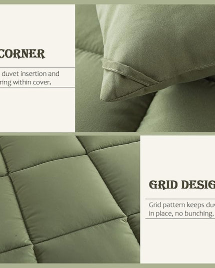 WhatsBedding Sage Green Comforter Set Queen Size, Lightweight All Season Soft Down Alternative Bed Comforter, 3 Pieces Bedding Set with 2 Pillowcases, Queen, 88"x90" - LeafyLoom