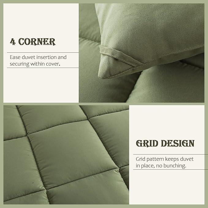 WhatsBedding Twin Size Comforter Set, Sage Green Lightweight All Season Soft Down Alternative Bed Comforter, Bedding Set with 1 Pillowcases, Twin, 64"x88" - LeafyLoom