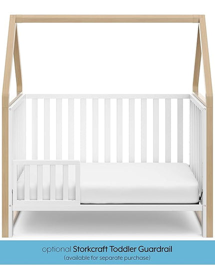 Storkcraft Orchard 5-in-1 Convertible Crib (White with Driftwood) – GREENGUARD Gold Certified, Canopy Style Baby Crib, Converts from Crib to Toddler Bed, Daybed and Full-Size Bed - LeafyLoom