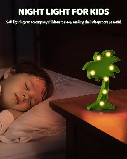 Palm Tree Decor, Battery Powered Night Light for Kids, Hawaiian Party Decorations, Luau Party Decorations, Tropical Kids Room Decor, Hawaiian Wall Decor - LeafyLoom