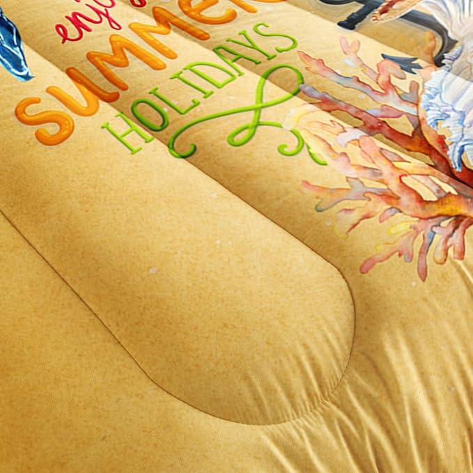 Datura home Beach Turtle Comforter Set Beach and Sea Turtle Printed Quilt Bedding Set with 1 Comforter and 2 Pillowcases for Boys and Girls Bedroom All Season(Beach Turtle Twin) - LeafyLoom