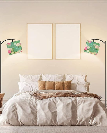 Modern Arc Floor Lamp with Dimmer Mid Century Beautiful Seamless Spring Roses Peony Orchid Succulents Metal Standing Lamp with Linen Shade Footswitch for Living Room Bedroom Office - LeafyLoom