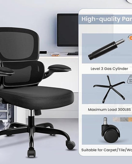 Office Chair, Ergonomic Desk Chair with Lumbar Support and Adjustable Armrests, Comfy Desk Chair Breathable Mesh Mid Back Computer Chair, Reclining Office Chair for Home Office - Black - LeafyLoom
