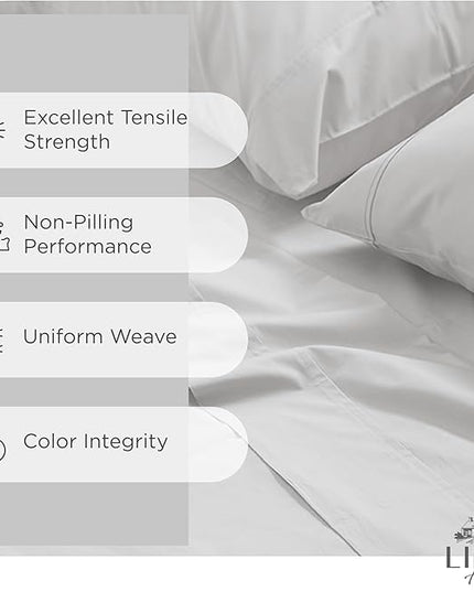 100% Cotton Percale Sheets Twin Size, Silver, Deep Pocket, 3 Pieces Sheet Set - 1 Flat, 1 Deep Pocket Fitted Sheet and 1 Pillowcase, Crisp Cool and Strong Bed Linen - LeafyLoom